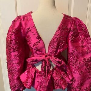 AKIRA Pink Peplum Puff Sleeve Blouse